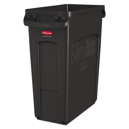 Rubbermaid Commercial 16 gal Rectangular Trash Can, Black, Open Top, Plastic 1955959